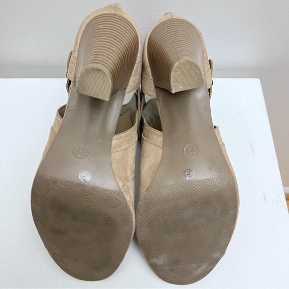 Liz Claiborne Genesis Tan Brown Buckled Strappy Peep Toe Block Heels Size 11 - Picture 7 of 8